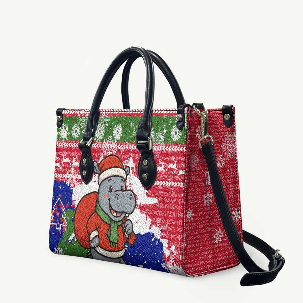 Gambia Christmas Leather Bag with Santa Hippo National Coat of Arms Snowflakes and Festive Holiday - Wonder Print Shop