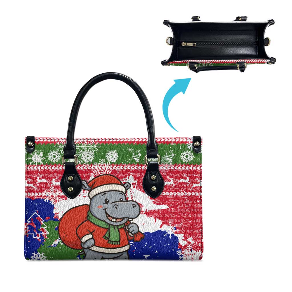 Gambia Christmas Leather Bag with Santa Hippo National Coat of Arms Snowflakes and Festive Holiday - Wonder Print Shop