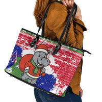 Gambia Christmas Leather Tote Bag with Santa Hippo National Coat of Arms Snowflakes and Festive Holiday - Wonder Print Shop