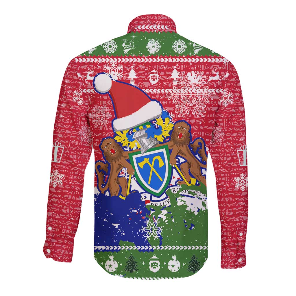 Gambia Christmas Long Sleeve Button Shirt with Santa Hippo National Coat of Arms Snowflakes and Festive Holiday - Wonder Print Shop