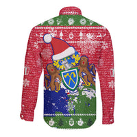 Gambia Christmas Long Sleeve Button Shirt with Santa Hippo National Coat of Arms Snowflakes and Festive Holiday - Wonder Print Shop