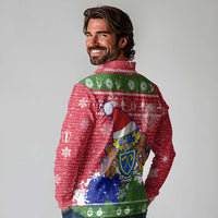 Gambia Christmas Long Sleeve Polo Shirt with Santa Hippo National Coat of Arms Snowflakes and Festive Holiday - Wonder Print Shop