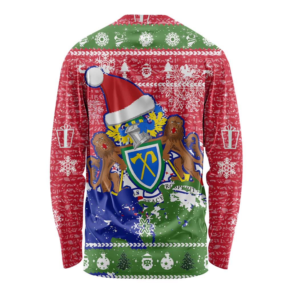 Gambia Christmas Long Sleeve Shirt with Santa Hippo National Coat of Arms Snowflakes and Festive Holiday - Wonder Print Shop