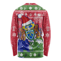 Gambia Christmas Long Sleeve Shirt with Santa Hippo National Coat of Arms Snowflakes and Festive Holiday - Wonder Print Shop