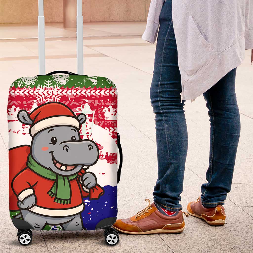 Gambia Christmas Luggage Cover with Santa Hippo National Coat of Arms Snowflakes and Festive Holiday - Wonder Print Shop