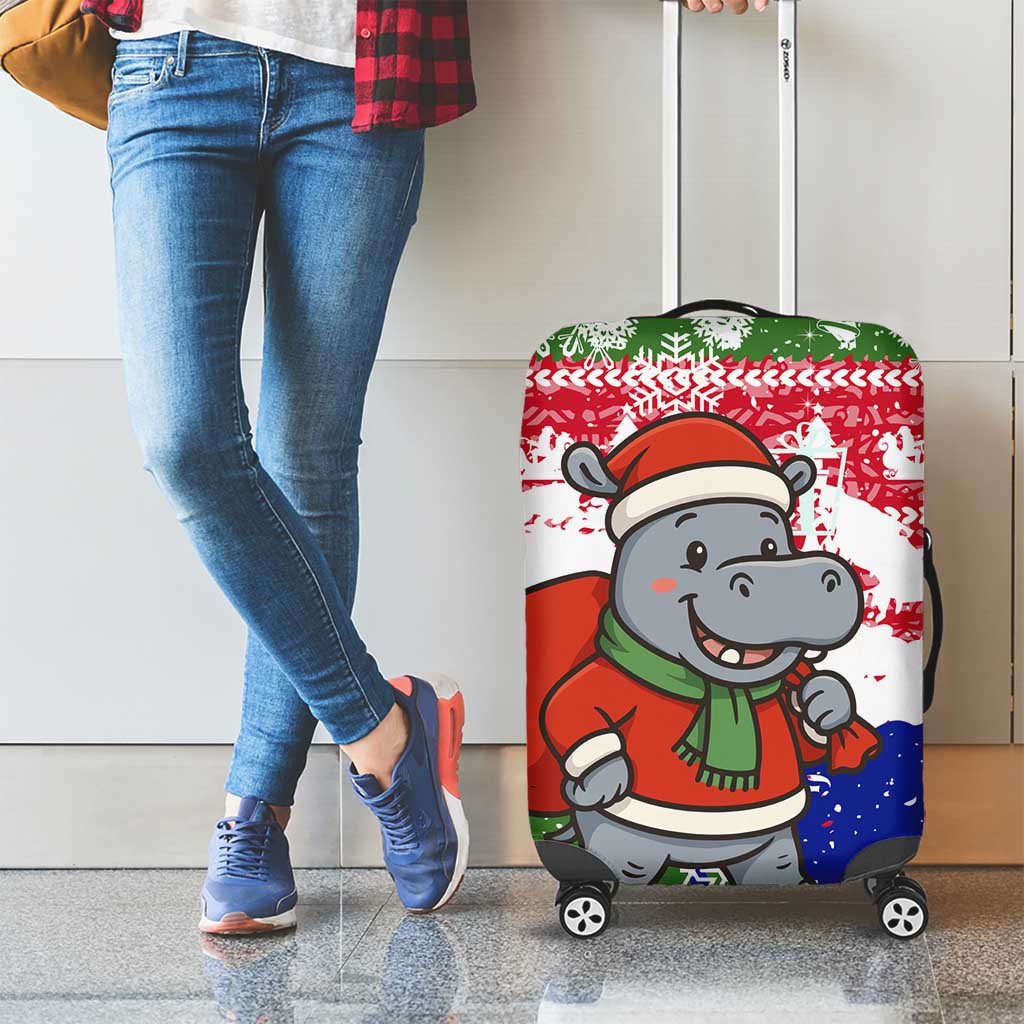 Gambia Christmas Luggage Cover with Santa Hippo National Coat of Arms Snowflakes and Festive Holiday - Wonder Print Shop