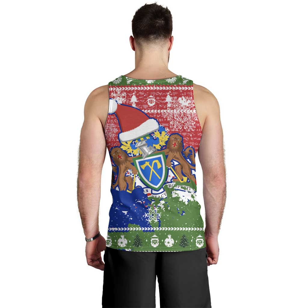 Gambia Christmas Men Tank Top with Santa Hippo National Coat of Arms Snowflakes and Festive Holiday - Wonder Print Shop