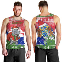 Gambia Christmas Men Tank Top with Santa Hippo National Coat of Arms Snowflakes and Festive Holiday - Wonder Print Shop