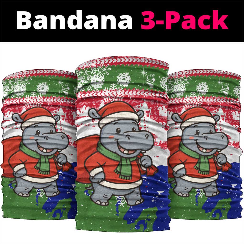 Gambia Christmas Neck Gaiter with Santa Hippo National Coat of Arms Snowflakes and Festive Holiday - Wonder Print Shop