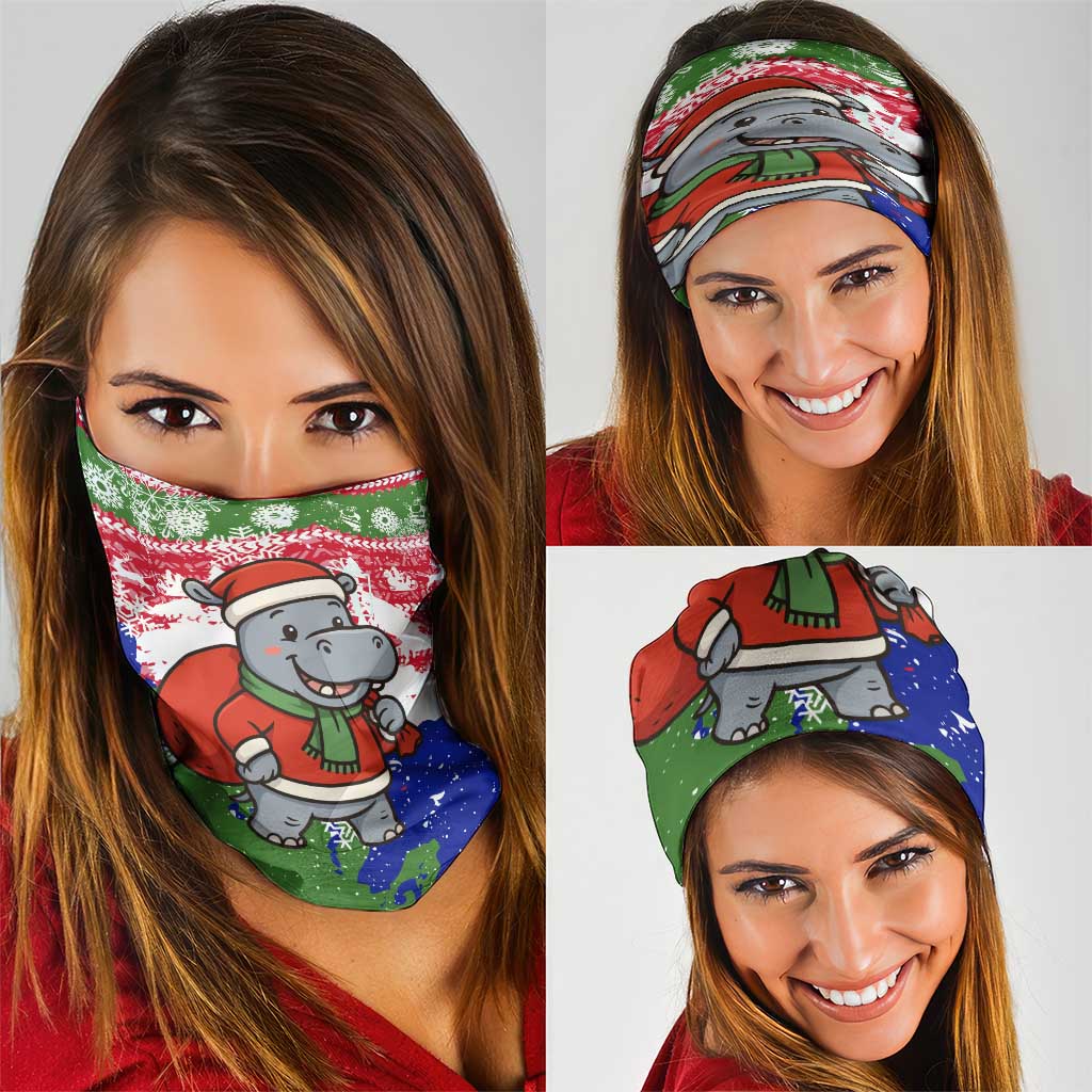 Gambia Christmas Neck Gaiter with Santa Hippo National Coat of Arms Snowflakes and Festive Holiday - Wonder Print Shop