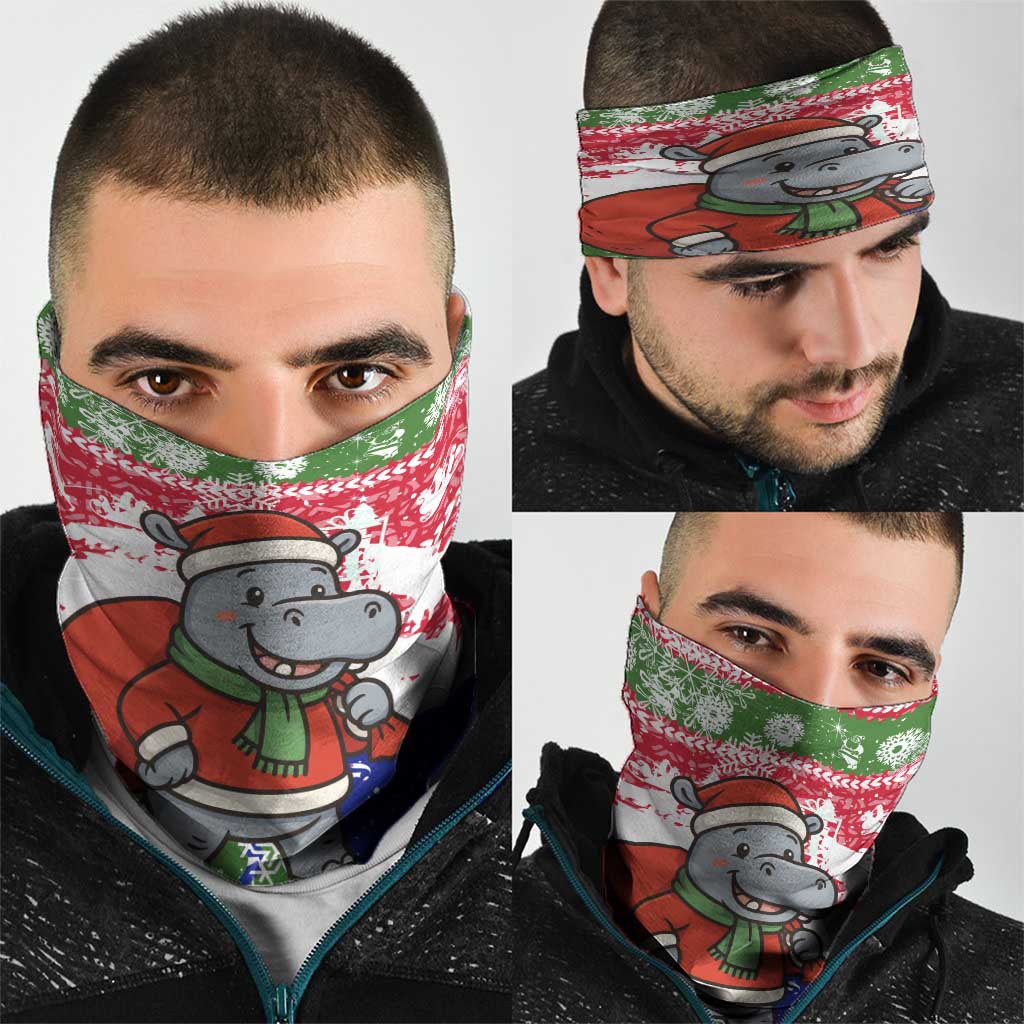 Gambia Christmas Neck Gaiter with Santa Hippo National Coat of Arms Snowflakes and Festive Holiday - Wonder Print Shop