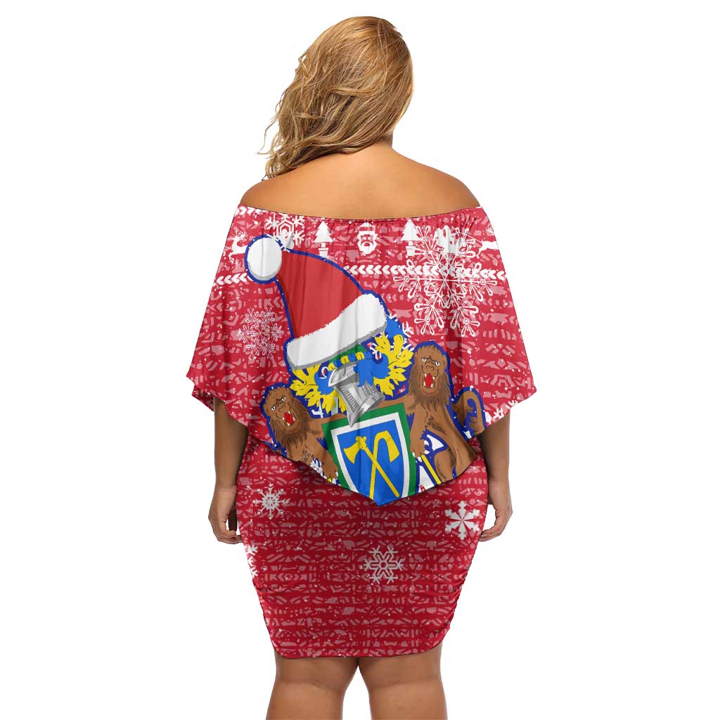 Gambia Christmas Off Shoulder Short Dress with Santa Hippo National Coat of Arms Snowflakes and Festive Holiday - Wonder Print Shop