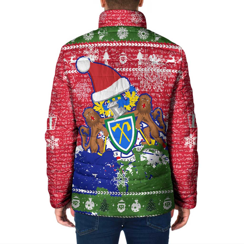 Gambia Christmas Padded Jacket with Santa Hippo National Coat of Arms Snowflakes and Festive Holiday - Wonder Print Shop