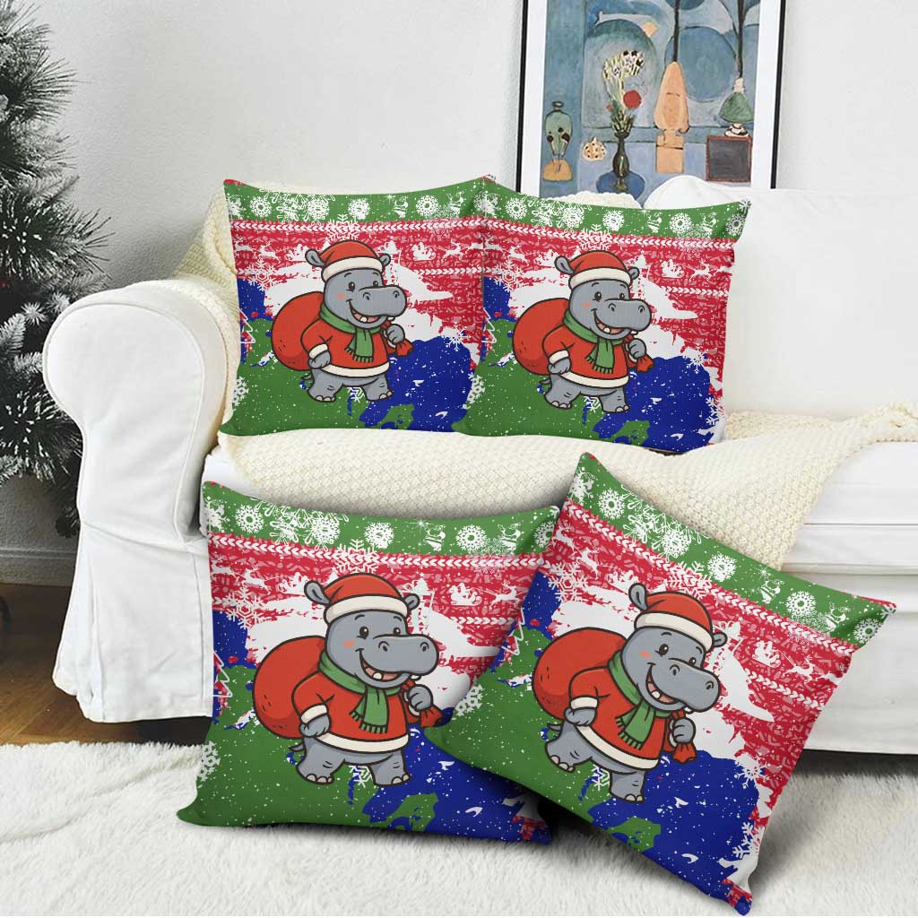 Gambia Christmas Pillow Cover with Santa Hippo National Coat of Arms Snowflakes and Festive Holiday - Wonder Print Shop