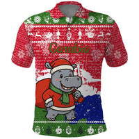 Gambia Christmas Polo Shirt with Santa Hippo National Coat of Arms Snowflakes and Festive Holiday - Wonder Print Shop