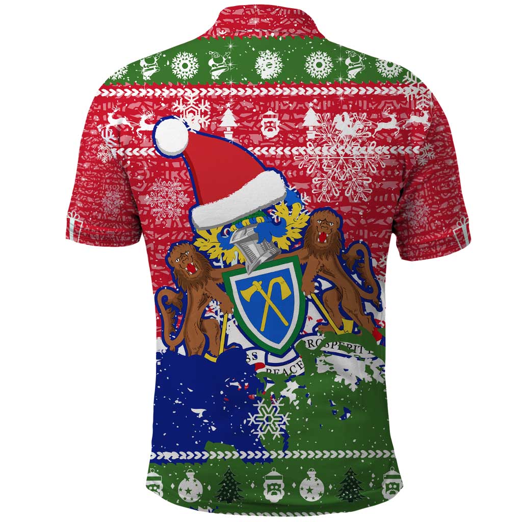 Gambia Christmas Polo Shirt with Santa Hippo National Coat of Arms Snowflakes and Festive Holiday - Wonder Print Shop
