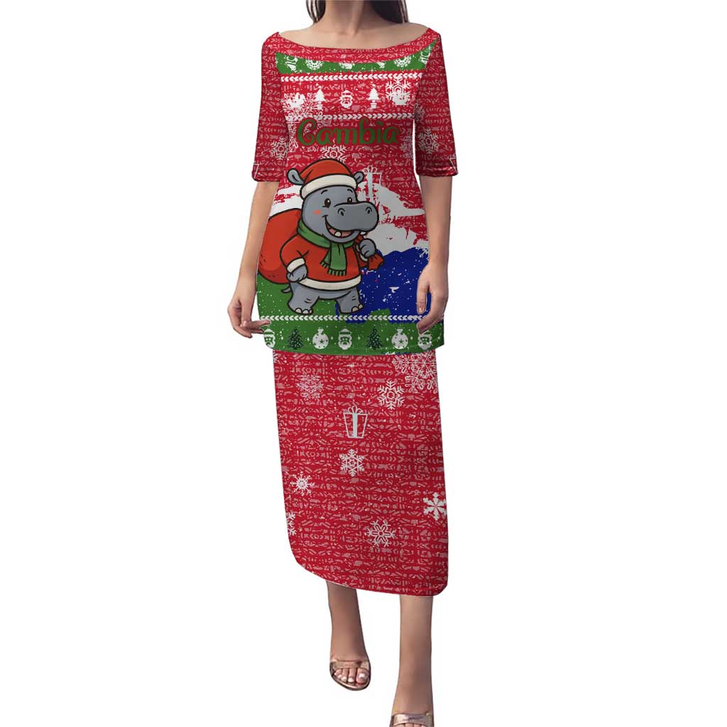Gambia Christmas Puletasi with Santa Hippo National Coat of Arms Snowflakes and Festive Holiday - Wonder Print Shop