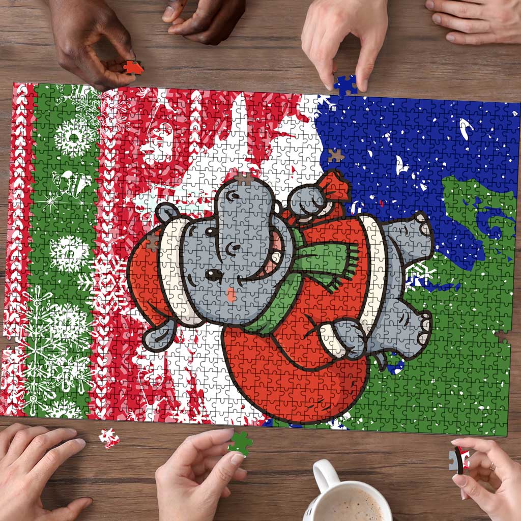 Gambia Christmas Puzzle with Santa Hippo National Coat of Arms Snowflakes and Festive Holiday - Wonder Print Shop