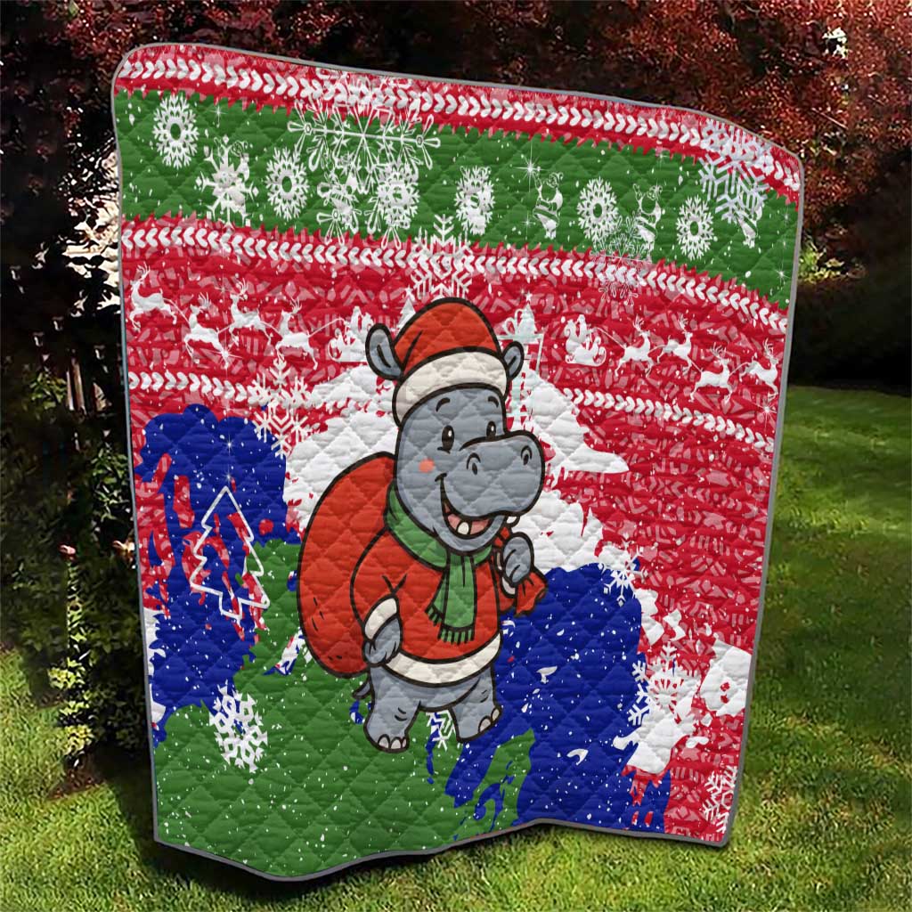Gambia Christmas Quilt with Santa Hippo National Coat of Arms Snowflakes and Festive Holiday - Wonder Print Shop