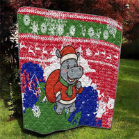 Gambia Christmas Quilt with Santa Hippo National Coat of Arms Snowflakes and Festive Holiday - Wonder Print Shop