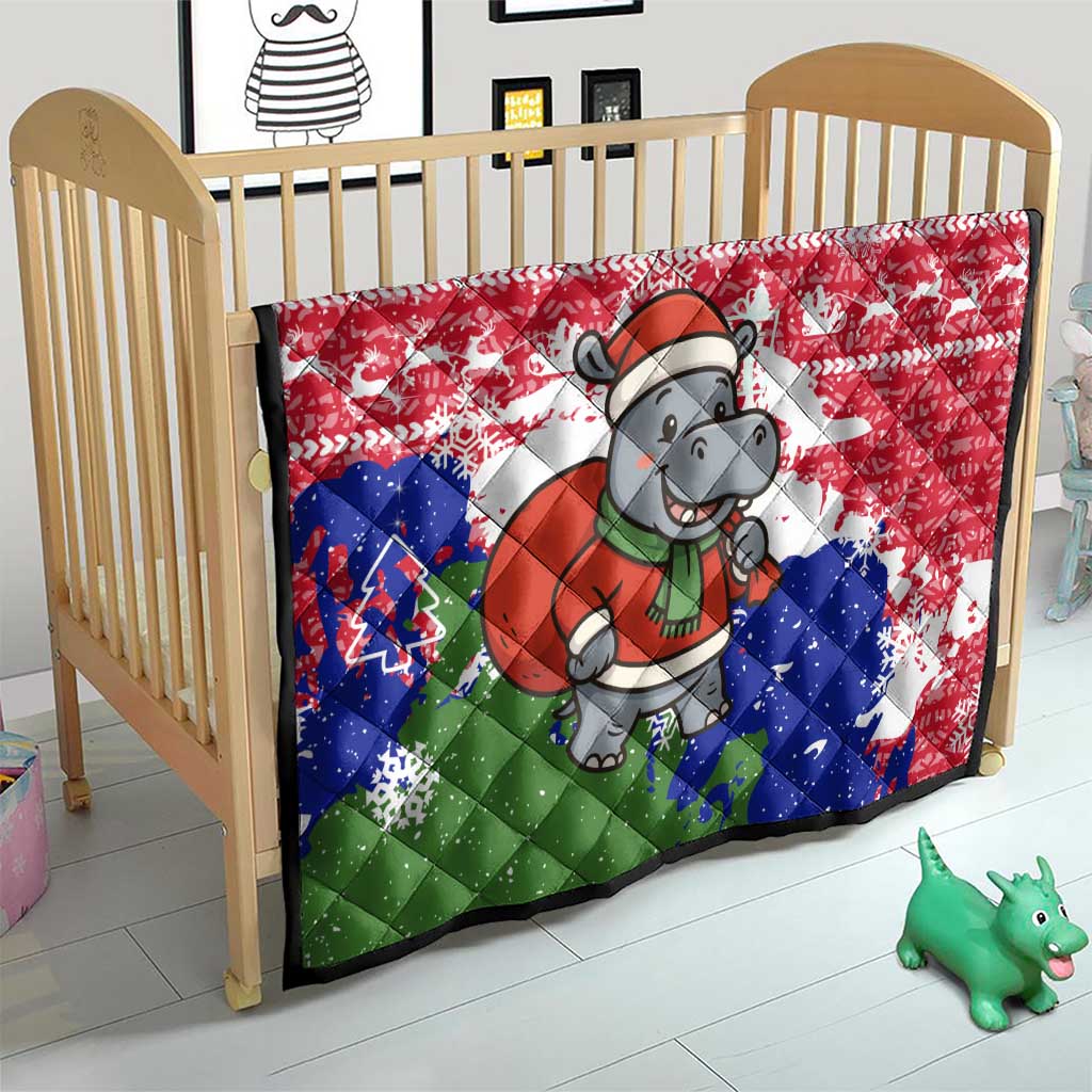 Gambia Christmas Quilt with Santa Hippo National Coat of Arms Snowflakes and Festive Holiday - Wonder Print Shop
