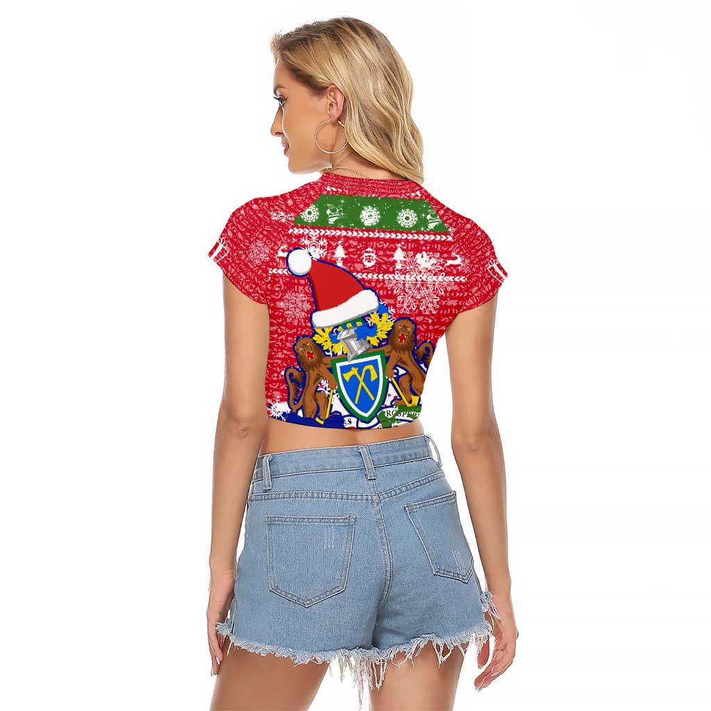 Gambia Christmas Raglan Cropped T Shirt with Santa Hippo National Coat of Arms Snowflakes and Festive Holiday - Wonder Print Shop
