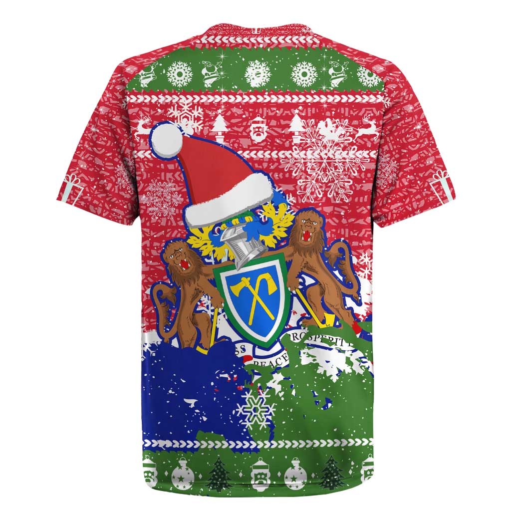 Gambia Christmas Rugby Jersey with Santa Hippo National Coat of Arms Snowflakes and Festive Holiday - Wonder Print Shop
