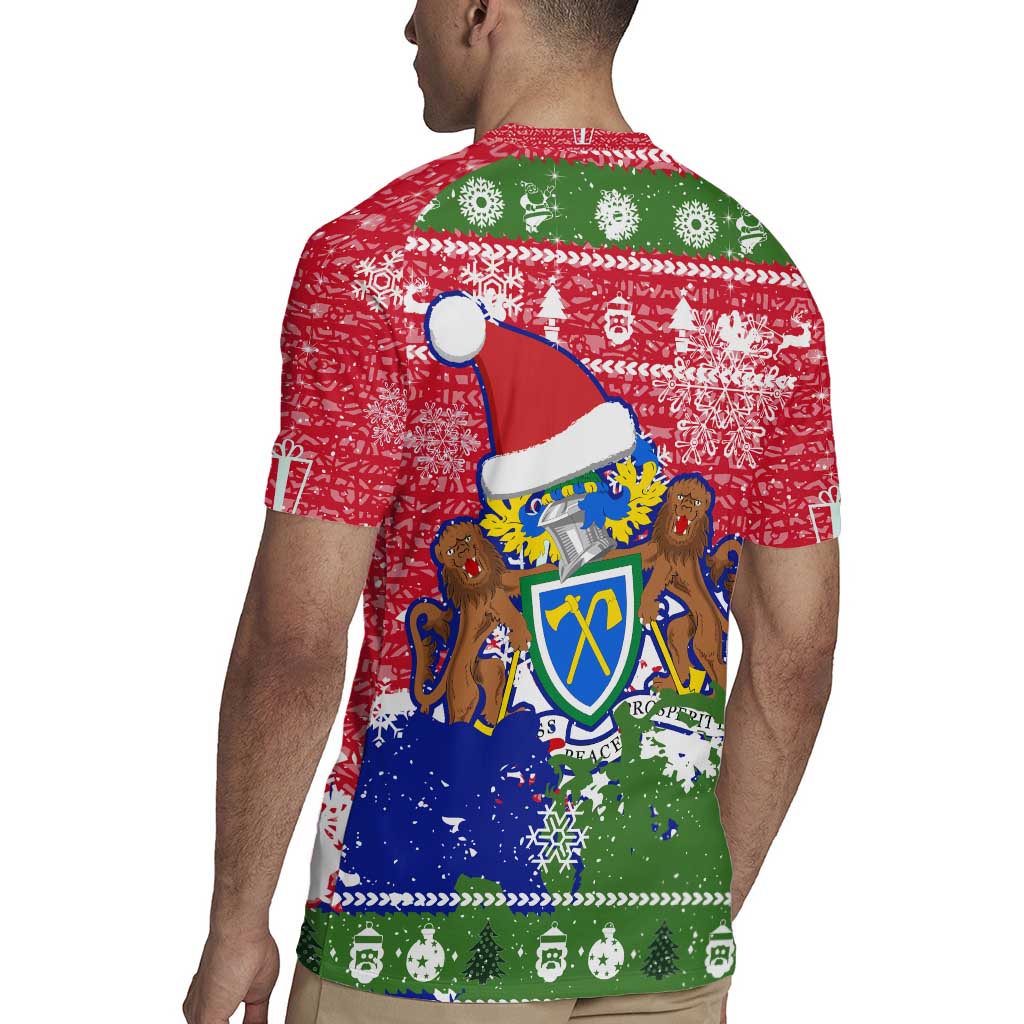 Gambia Christmas Rugby Jersey with Santa Hippo National Coat of Arms Snowflakes and Festive Holiday - Wonder Print Shop