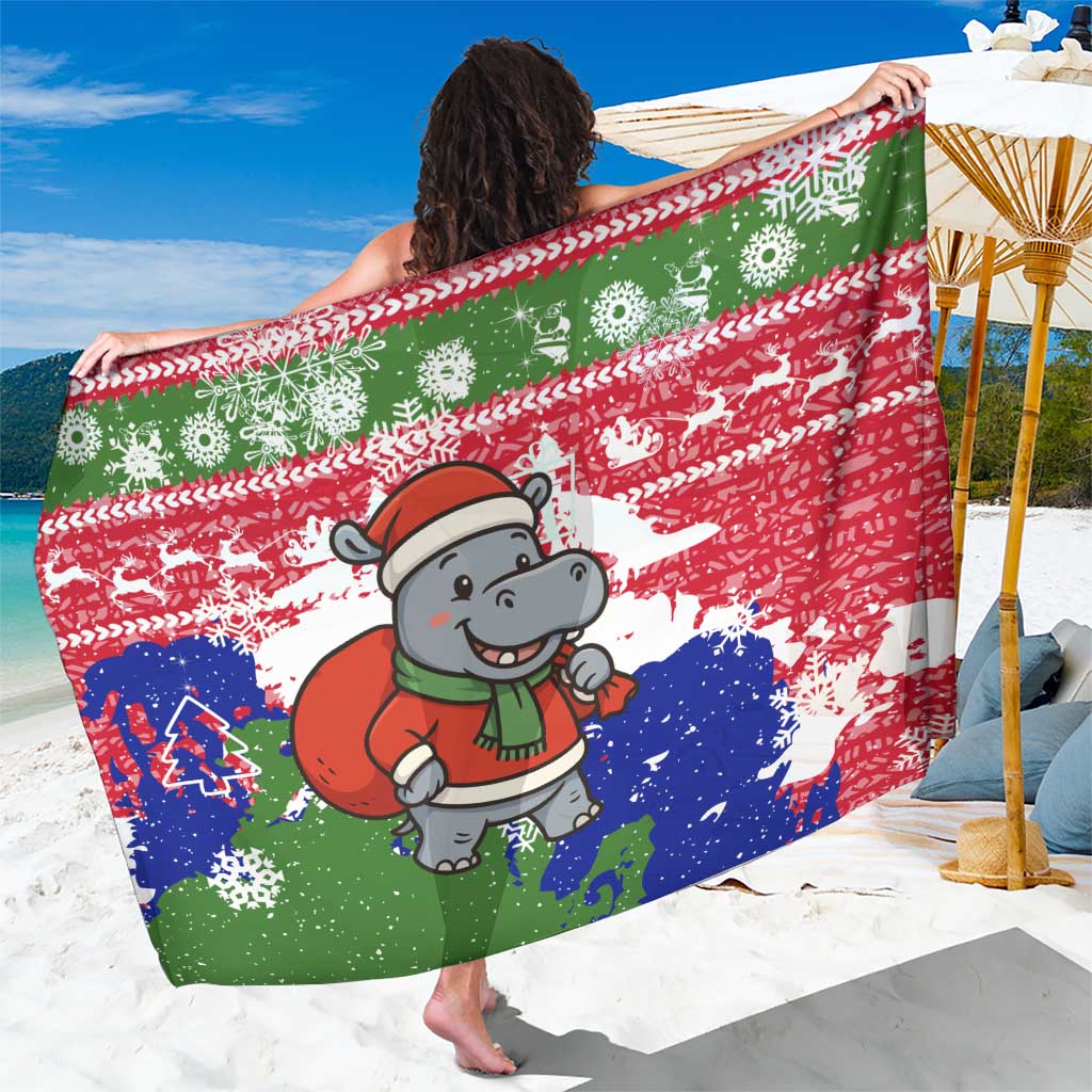 Gambia Christmas Sarong with Santa Hippo National Coat of Arms Snowflakes and Festive Holiday - Wonder Print Shop