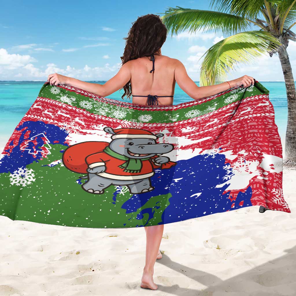 Gambia Christmas Sarong with Santa Hippo National Coat of Arms Snowflakes and Festive Holiday - Wonder Print Shop
