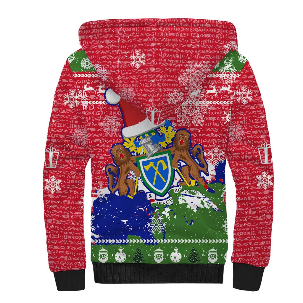 Gambia Christmas Sherpa Hoodie with Santa Hippo National Coat of Arms Snowflakes and Festive Holiday - Wonder Print Shop
