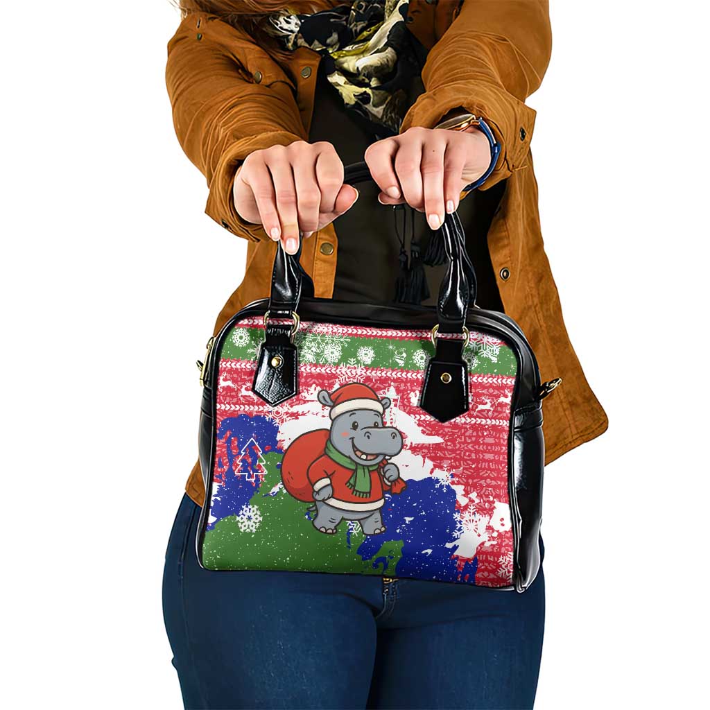 Gambia Christmas Shoulder Handbag with Santa Hippo National Coat of Arms Snowflakes and Festive Holiday - Wonder Print Shop