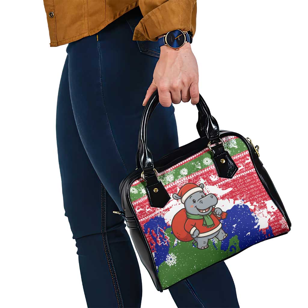 Gambia Christmas Shoulder Handbag with Santa Hippo National Coat of Arms Snowflakes and Festive Holiday - Wonder Print Shop
