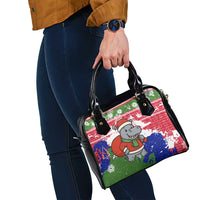 Gambia Christmas Shoulder Handbag with Santa Hippo National Coat of Arms Snowflakes and Festive Holiday - Wonder Print Shop