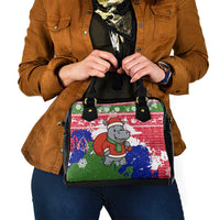 Gambia Christmas Shoulder Handbag with Santa Hippo National Coat of Arms Snowflakes and Festive Holiday - Wonder Print Shop