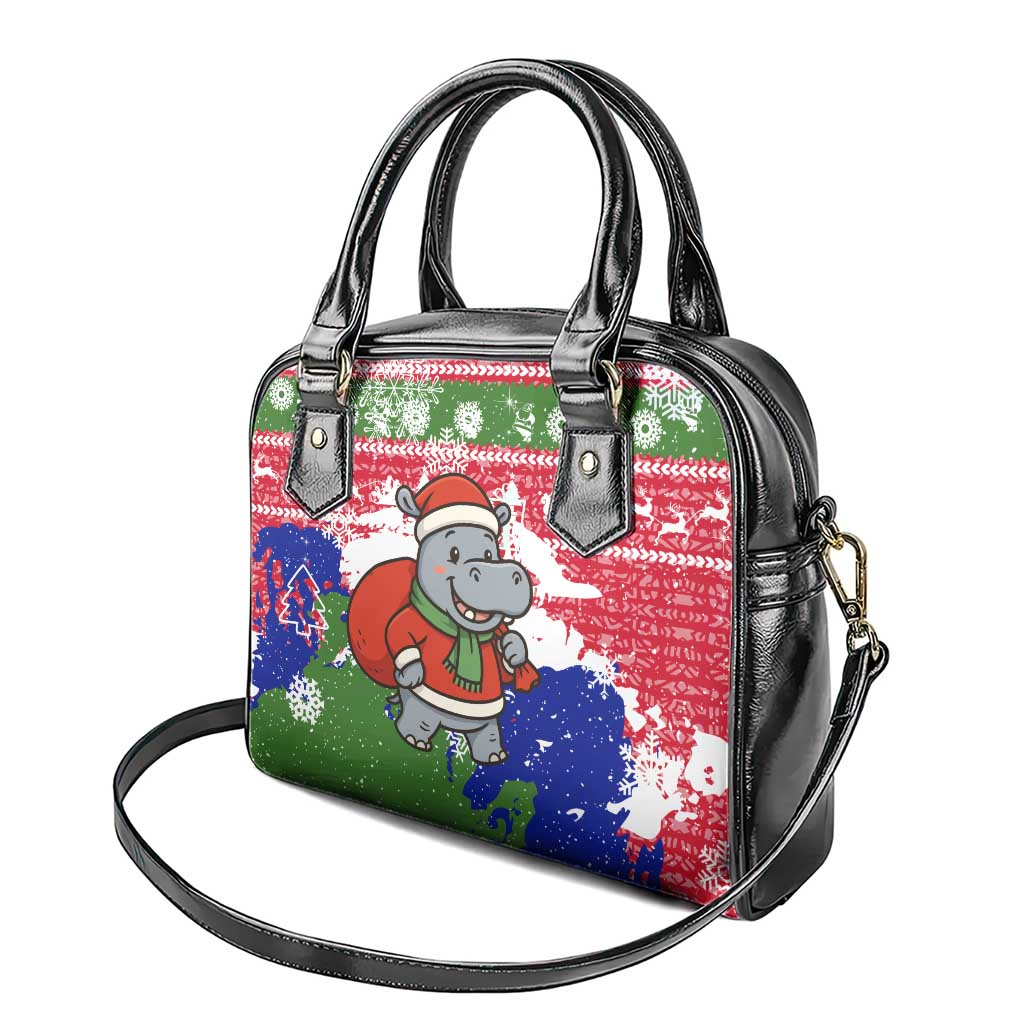 Gambia Christmas Shoulder Handbag with Santa Hippo National Coat of Arms Snowflakes and Festive Holiday - Wonder Print Shop