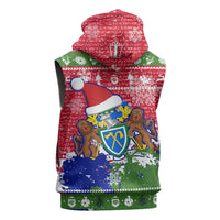 Gambia Christmas Sleeveless Hoodie with Santa Hippo National Coat of Arms Snowflakes and Festive Holiday - Wonder Print Shop