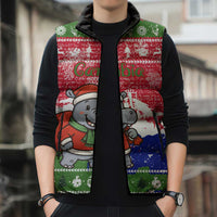 Gambia Christmas Sleeveless Puffer Jacket with Santa Hippo National Coat of Arms Snowflakes and Festive Holiday - Wonder Print Shop
