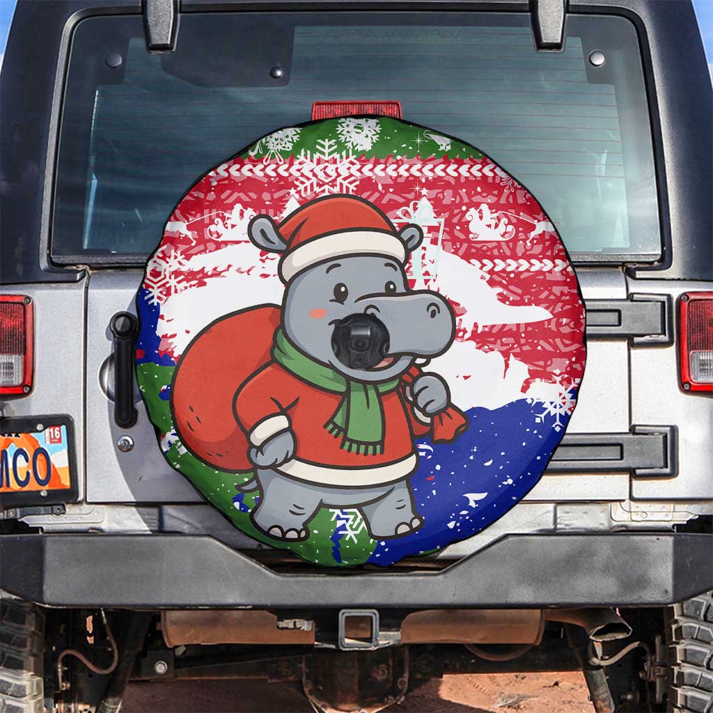 Gambia Christmas Spare Tire Cover with Santa Hippo National Coat of Arms Snowflakes and Festive Holiday - Wonder Print Shop