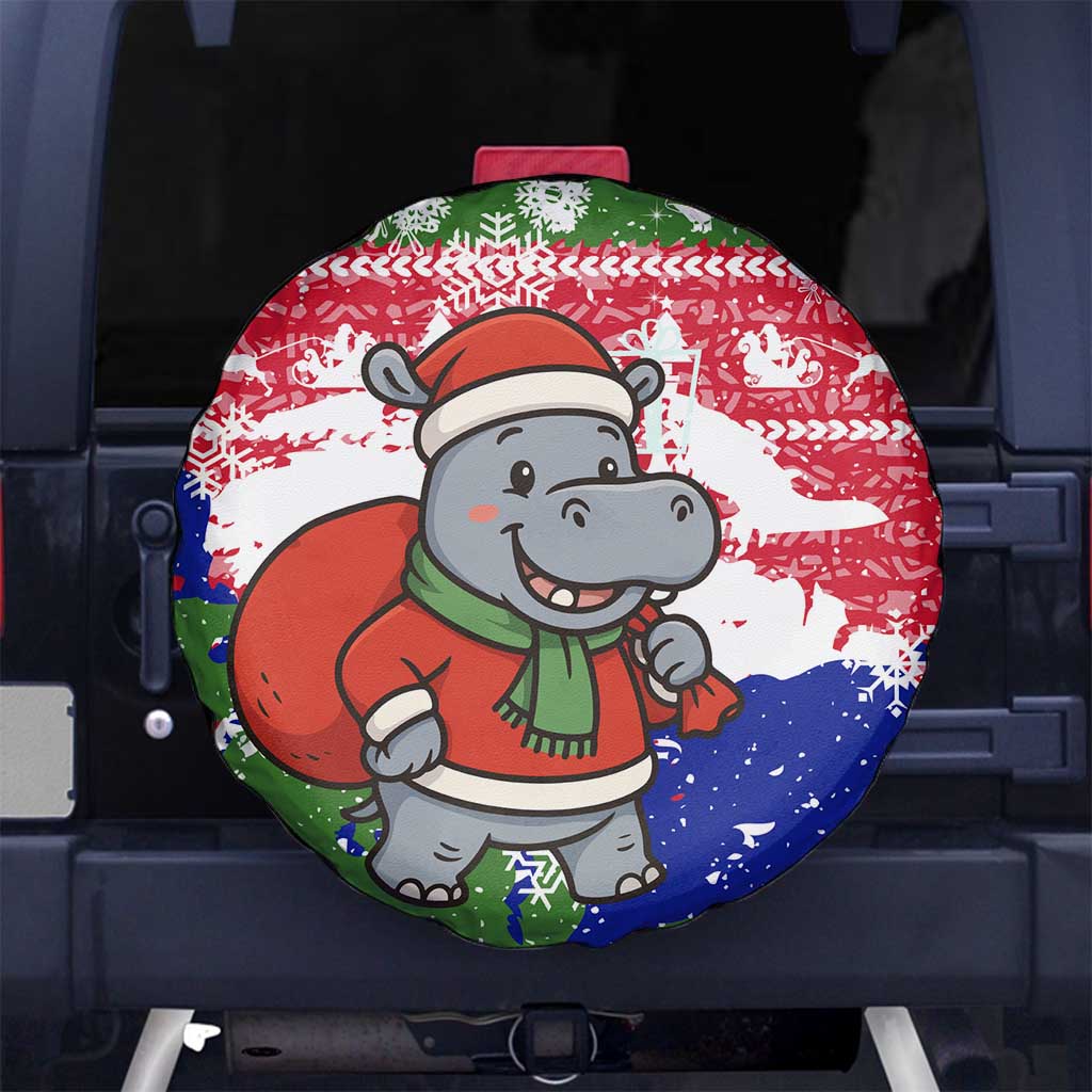 Gambia Christmas Spare Tire Cover with Santa Hippo National Coat of Arms Snowflakes and Festive Holiday - Wonder Print Shop