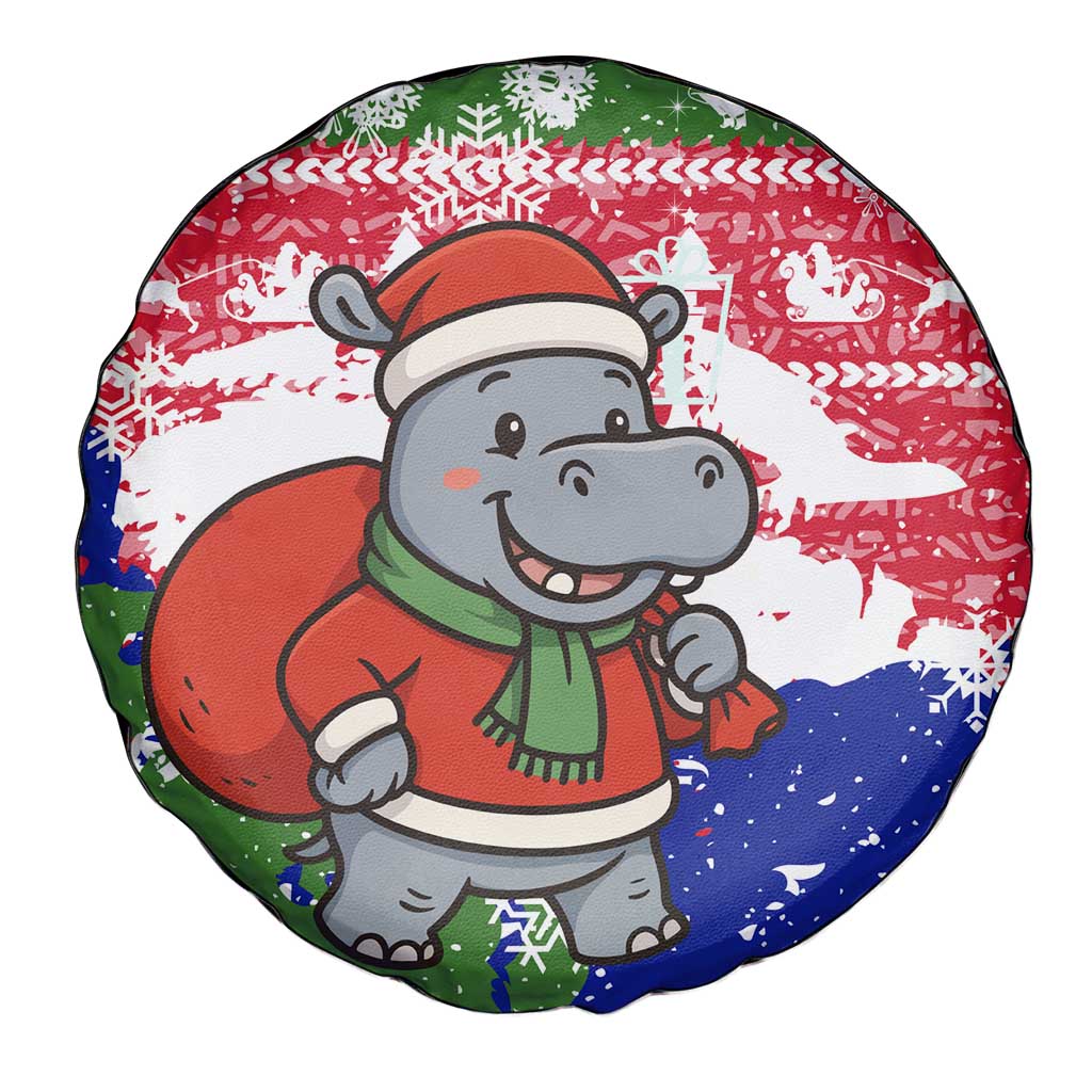 Gambia Christmas Spare Tire Cover with Santa Hippo National Coat of Arms Snowflakes and Festive Holiday - Wonder Print Shop