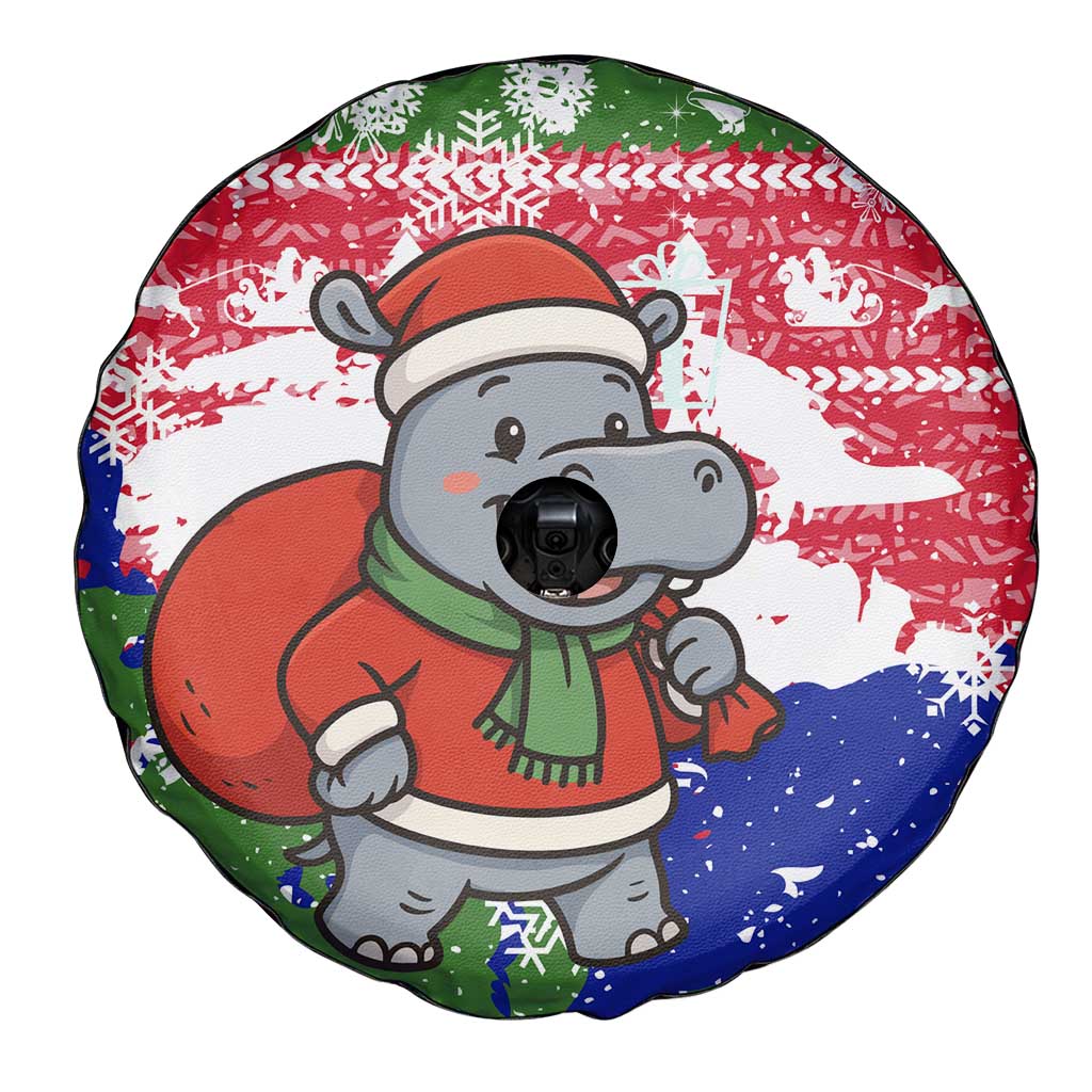 Gambia Christmas Spare Tire Cover with Santa Hippo National Coat of Arms Snowflakes and Festive Holiday - Wonder Print Shop