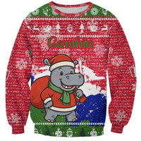 Gambia Christmas Sweatshirt with Santa Hippo National Coat of Arms Snowflakes and Festive Holiday - Wonder Print Shop