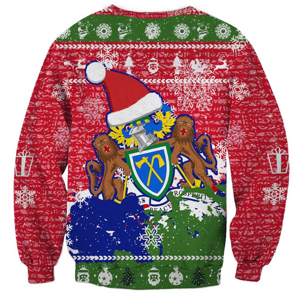 Gambia Christmas Sweatshirt with Santa Hippo National Coat of Arms Snowflakes and Festive Holiday - Wonder Print Shop