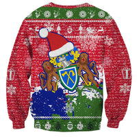Gambia Christmas Sweatshirt with Santa Hippo National Coat of Arms Snowflakes and Festive Holiday - Wonder Print Shop