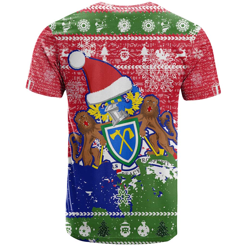 Gambia Christmas T Shirt with Santa Hippo National Coat of Arms Snowflakes and Festive Holiday - Wonder Print Shop