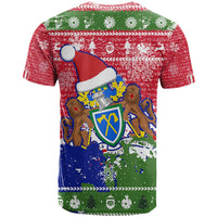 Gambia Christmas T Shirt with Santa Hippo National Coat of Arms Snowflakes and Festive Holiday - Wonder Print Shop