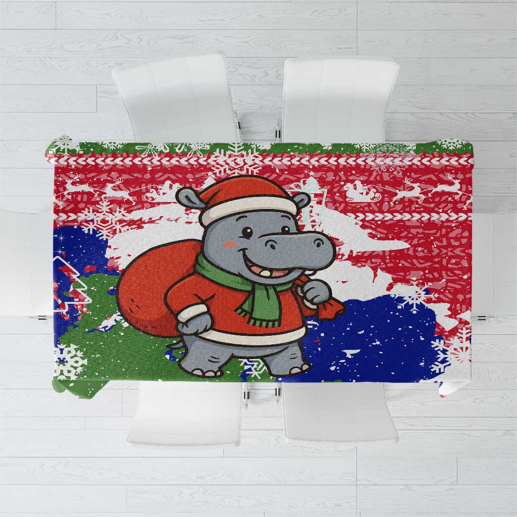 Gambia Christmas Tablecloth with Santa Hippo National Coat of Arms Snowflakes and Festive Holiday - Wonder Print Shop