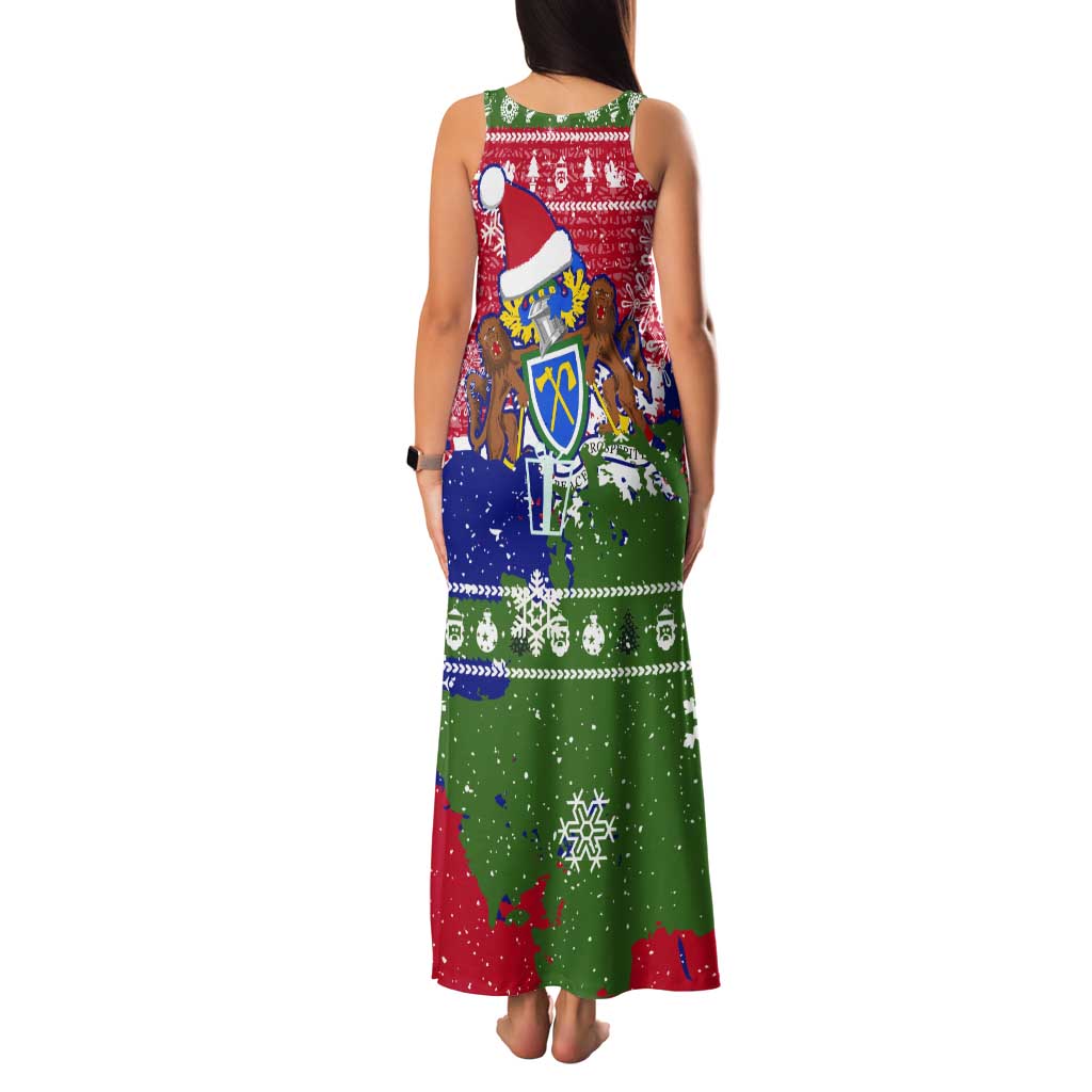 Gambia Christmas Tank Maxi Dress with Santa Hippo National Coat of Arms Snowflakes and Festive Holiday - Wonder Print Shop