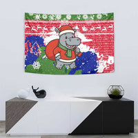 Gambia Christmas Tapestry with Santa Hippo National Coat of Arms Snowflakes and Festive Holiday - Wonder Print Shop